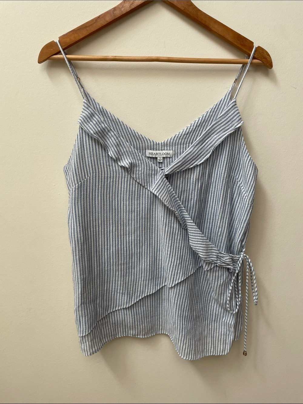 Heartloom Blue and White Striped Wrap Ruffle Cotton Cami